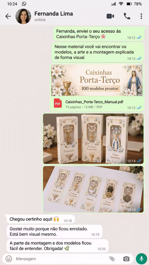 Mensagem de cliente 5 elogiando as caixinhas porta-terço